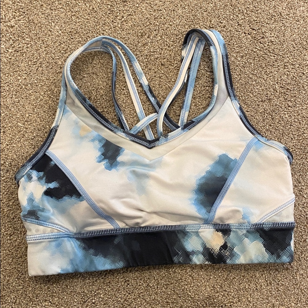 Blue and White Strappy Sports Bra